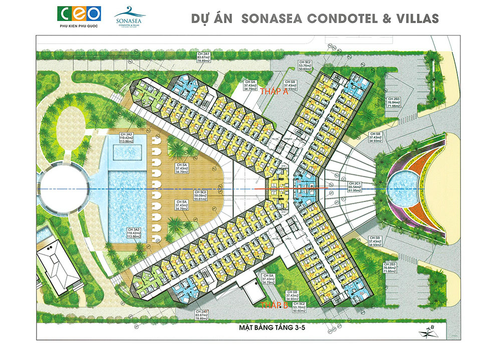 Sonasea Condotel & Villas Phú Quốc - Mặt bằng tầng 3-5