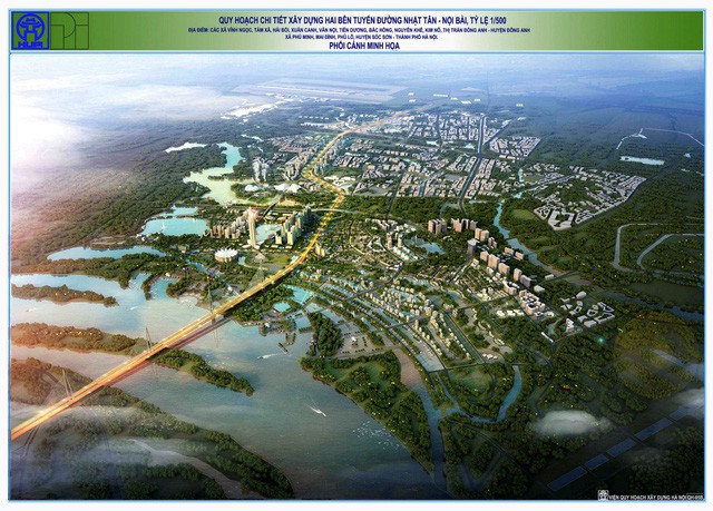 Phối cảnh tổng thể quy hoạch dự án thành phố thông minh hai bên trục đường Nhật Tân - Nội Bài.