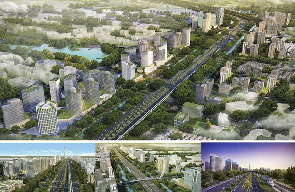 Phối cảnh tổng thể đô thị hai bên trục đường sẽ mọc lên trong tương lai. Dự kiến toàn bộ dự án hơn gần 4,2 tỷ USD sẽ triển khai theo 5 giai đoạn, giai đoạn 5 dự kiến hoàn thành vào 2028.