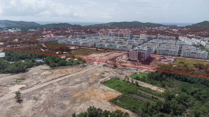 Ranh giới KĐT An Thới (màu đỏ) đoạn tiếp giáp với Bãi Đất Đỏ và dự án Gateway An Thới.